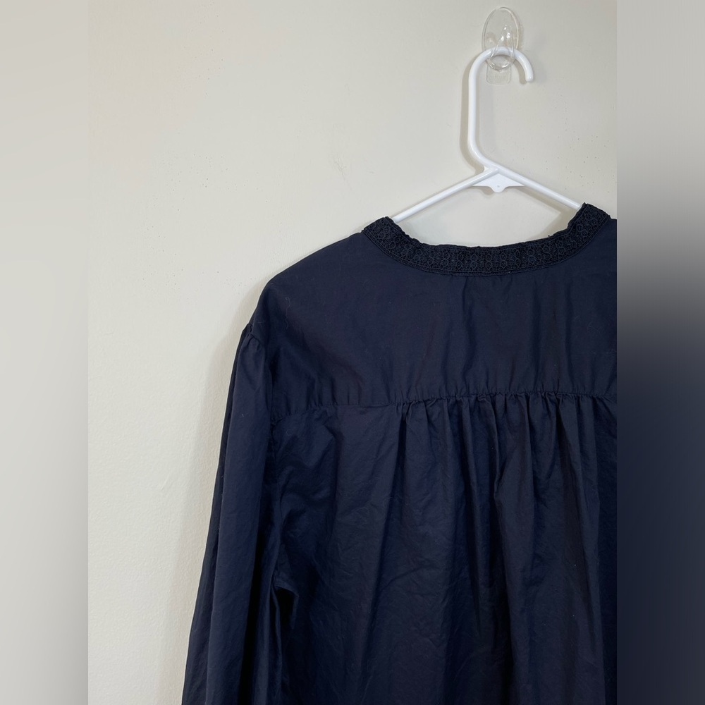 Chico's Elegant Blue Navy Women's Lace Trim Top Blouse Cotton Casual Career Sz 4 - Picture 10 of 16